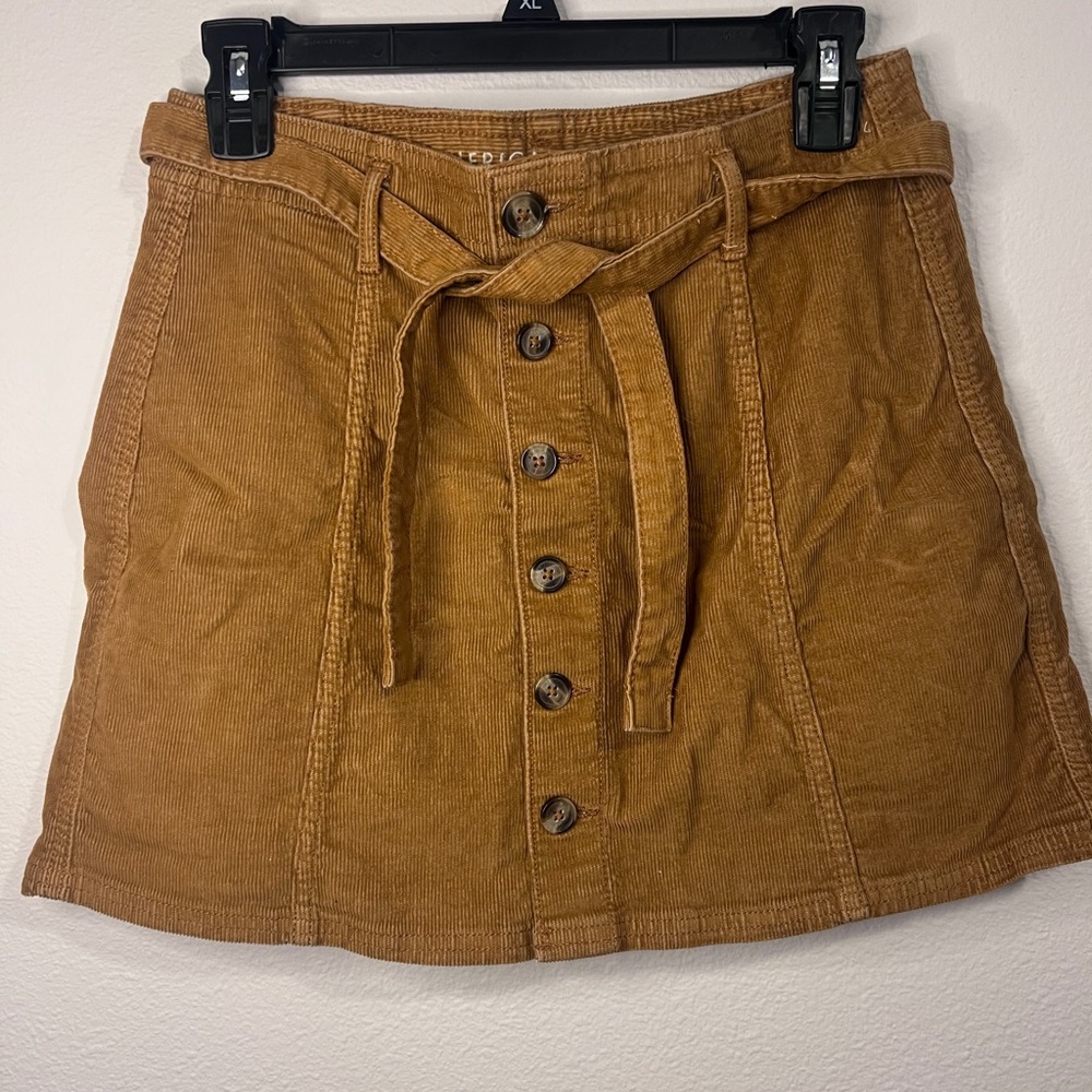 American Eagle Outfitters Corduroy Button-Front Mini Skirt in Cognac Brown